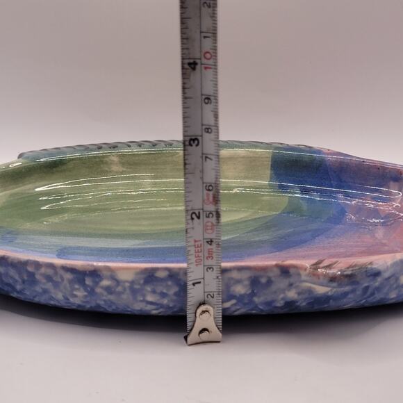 Studio Art Pottery Fish Shaped Dish Rainbow Glaze - Picture 15 of 15